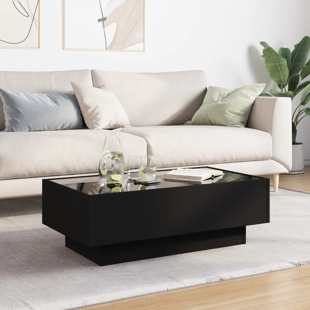 Salontafel met LED 90x50x30 cm bewerkt hout zwart