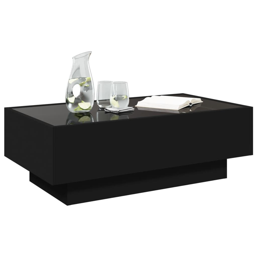 Salontafel met LED 90x50x30 cm bewerkt hout zwart