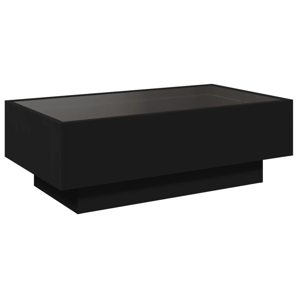 Salontafel met LED 90x50x30 cm bewerkt hout zwart