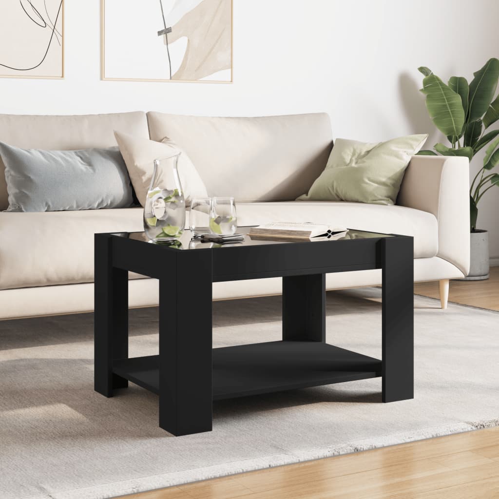 Salontafel met LED 73x53x45 cm bewerkt hout zwart