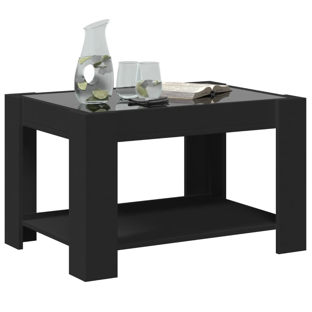 Salontafel met LED 73x53x45 cm bewerkt hout zwart