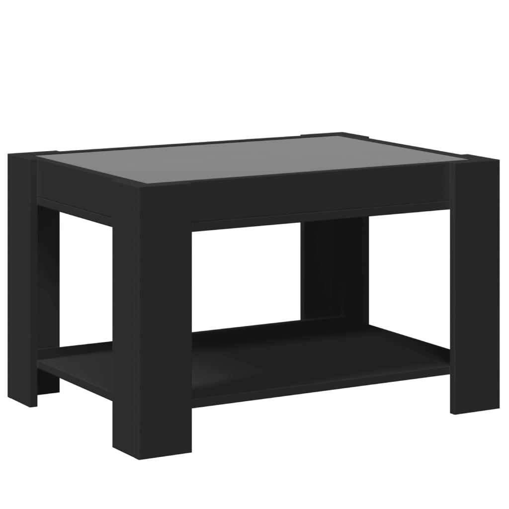 Salontafel met LED 73x53x45 cm bewerkt hout zwart
