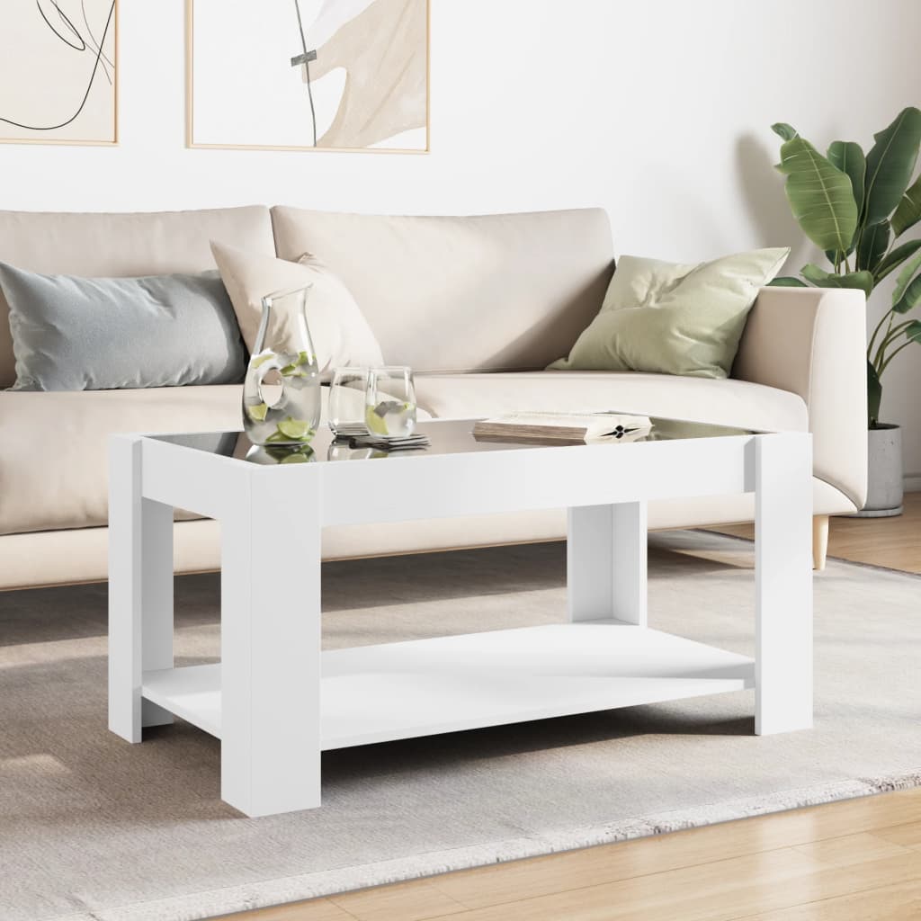 Salontafel met LED 93x53x45 cm bewerkt hout wit