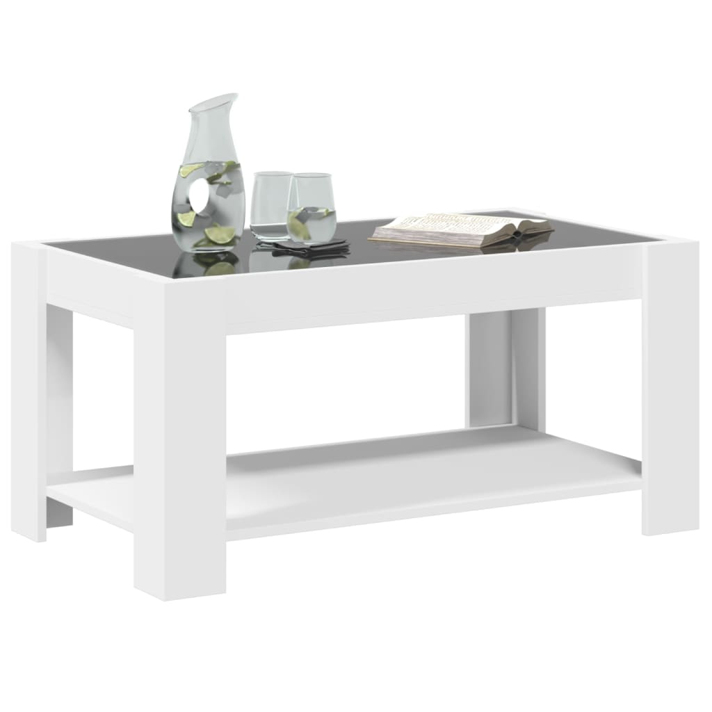 Salontafel met LED 93x53x45 cm bewerkt hout wit