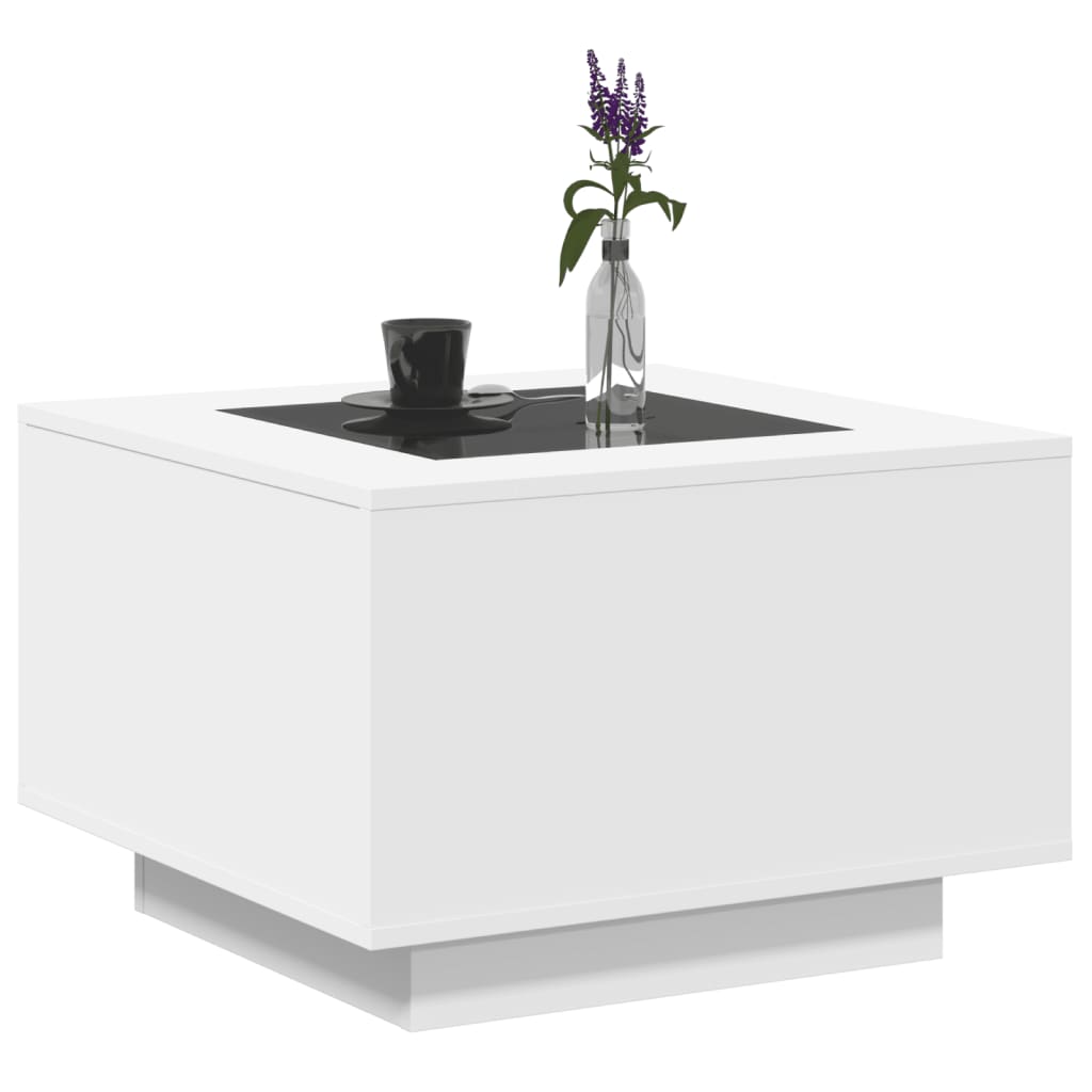 Salontafel met LED 60x60x40 cm bewerkt hout wit