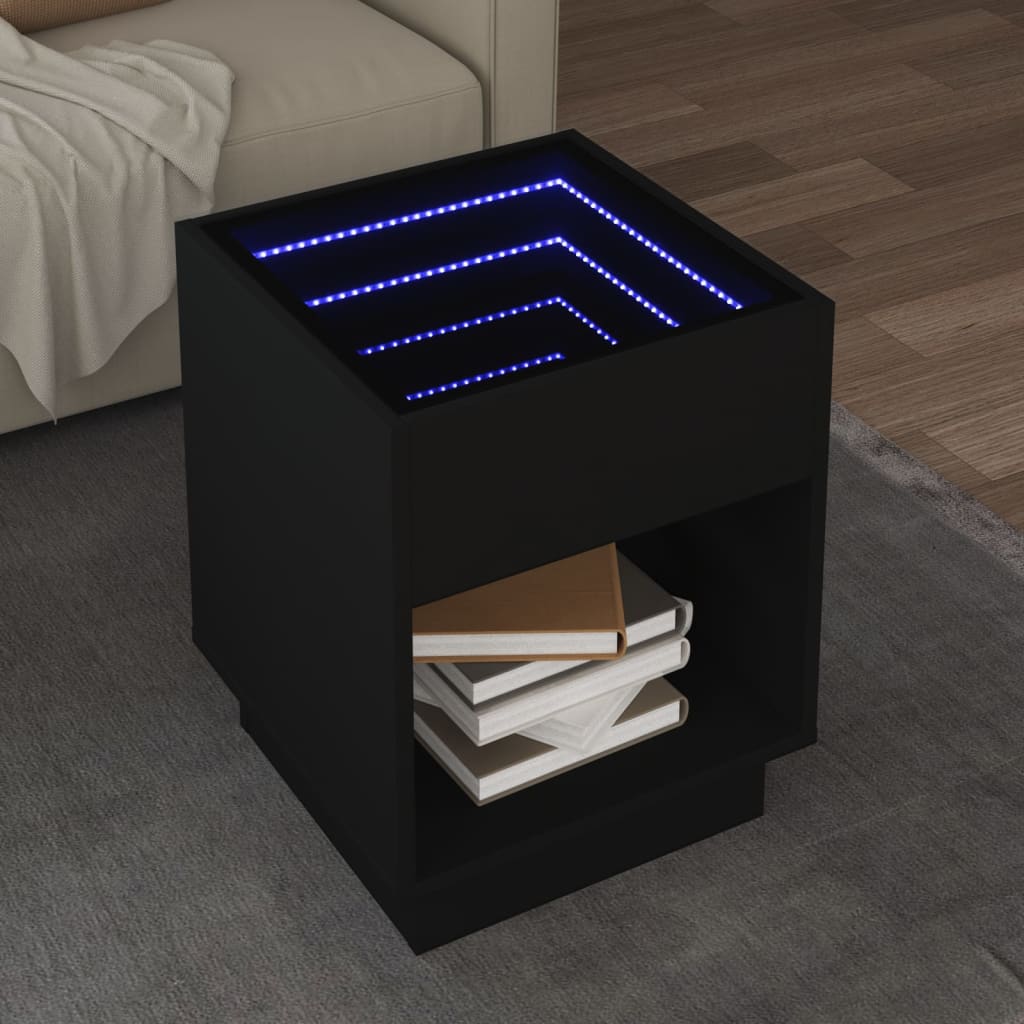 Salontafel met Infinity LED 40x40x50 cm zwart