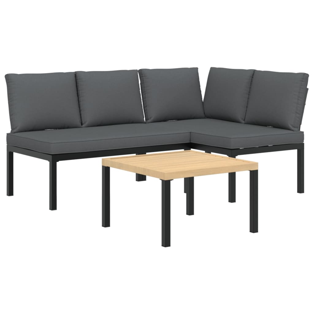 3-delige Loungeset met kussens aluminium zwart