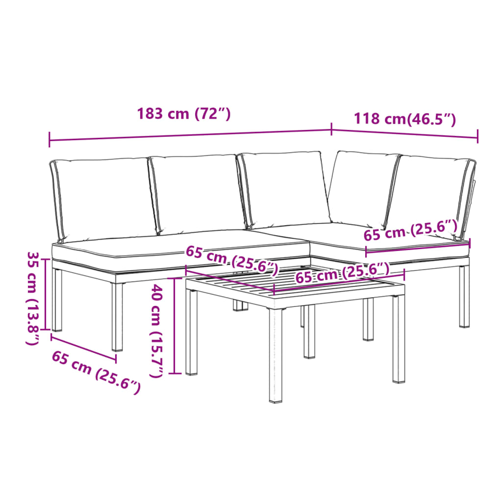 3-delige Loungeset met kussens aluminium zwart