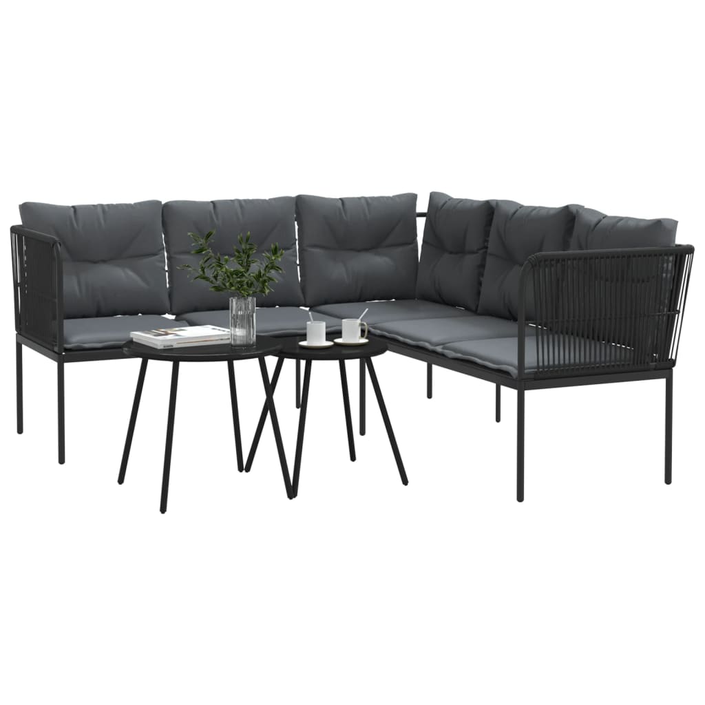 Loungeset met kussens staal en textileen zwart