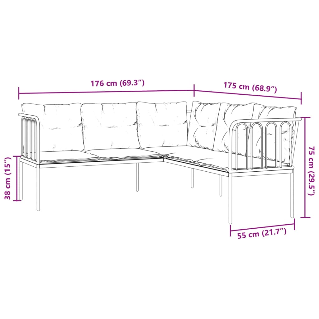 Loungeset met kussens staal en textileen zwart