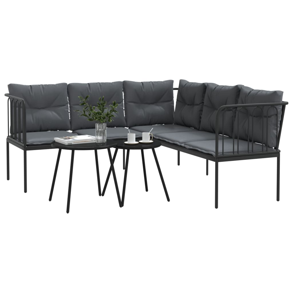 Loungeset met kussens staal en textileen zwart