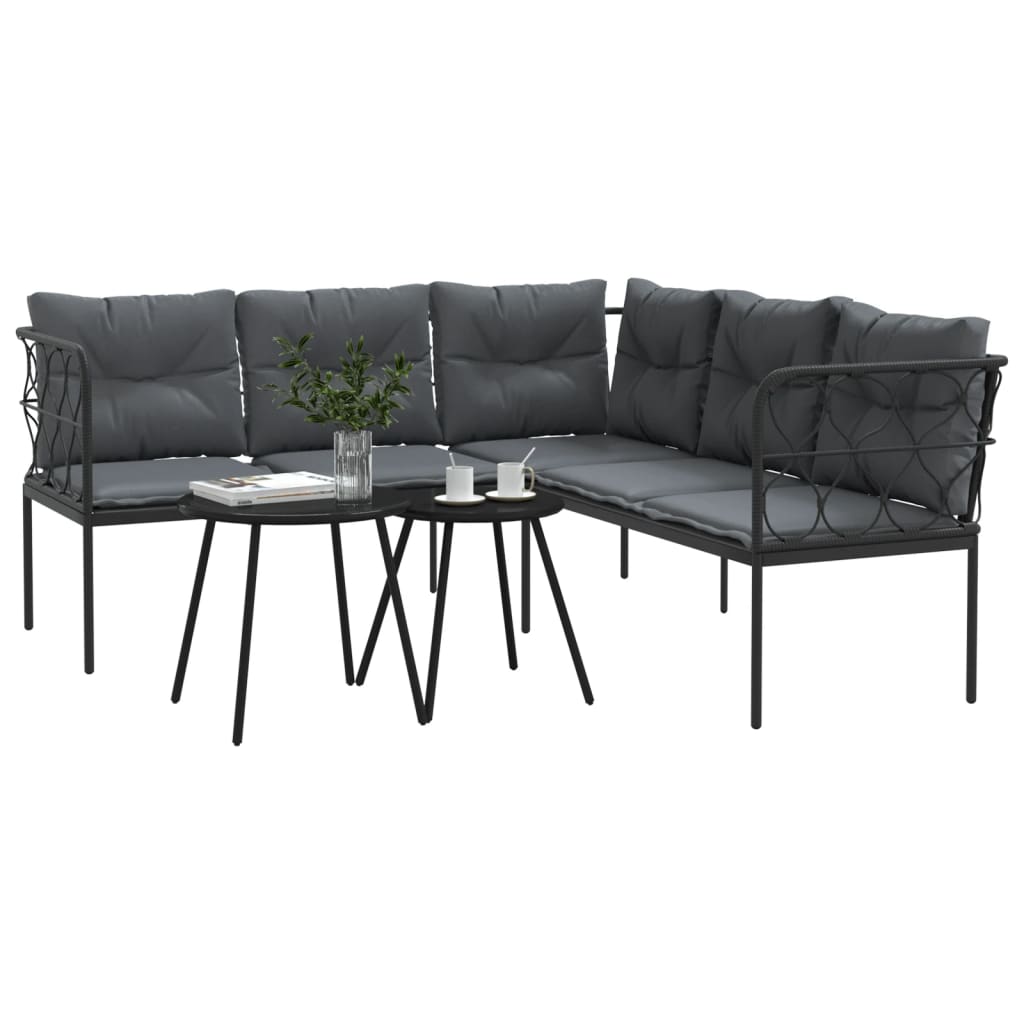 Loungeset met kussens staal en textileen zwart