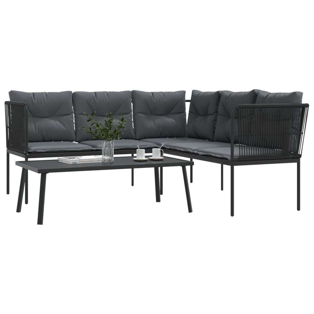 Loungeset met kussens staal en textileen zwart