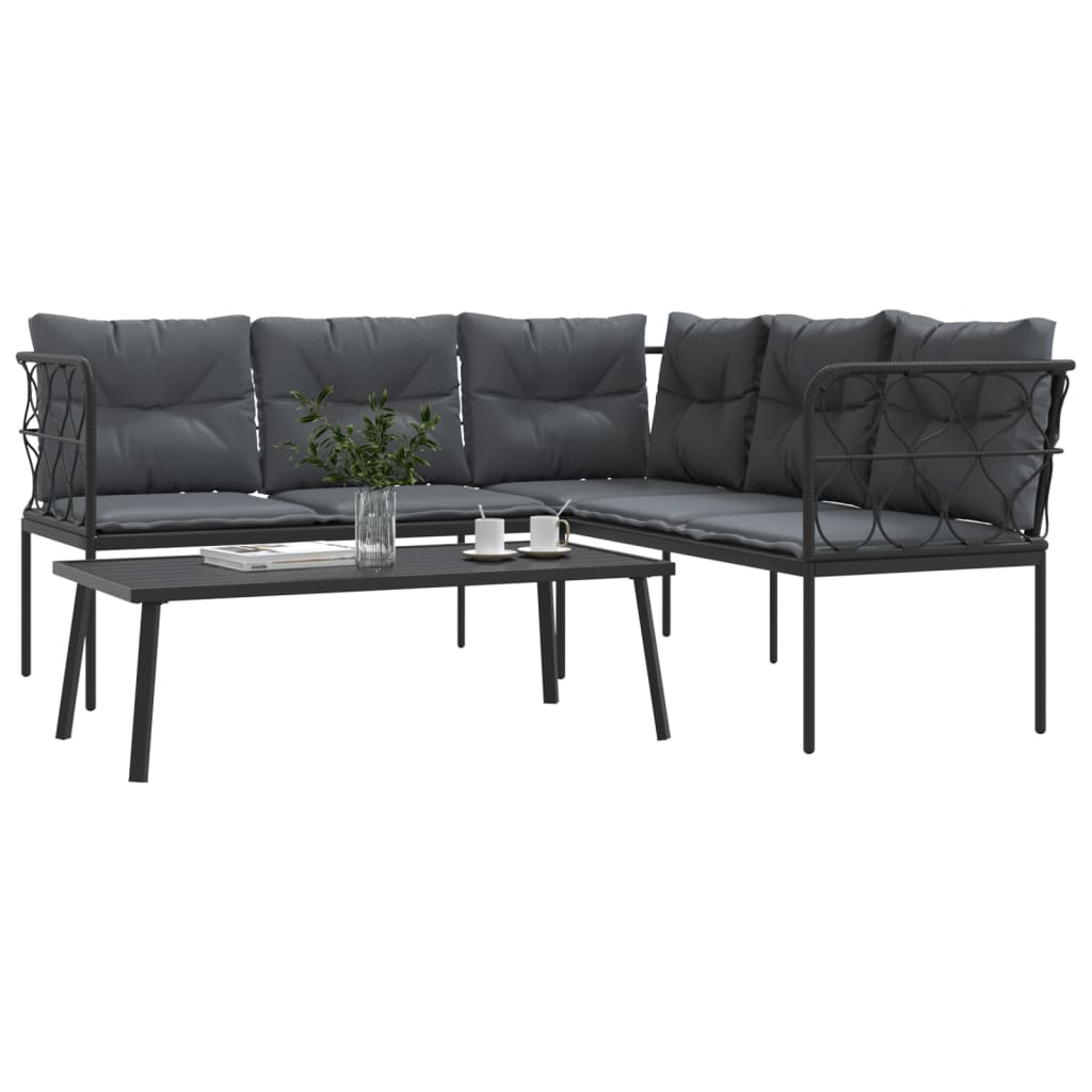 Loungeset met kussens staal en textileen zwart