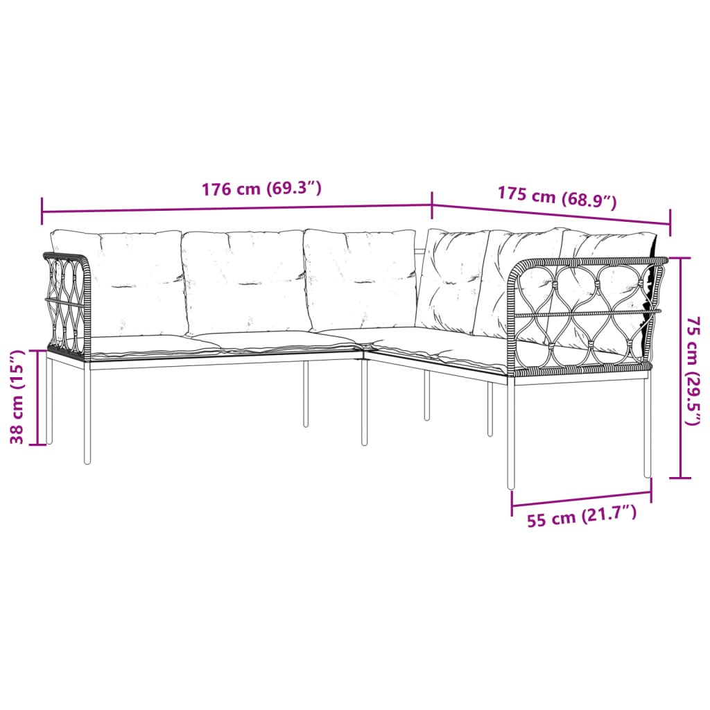 Loungeset met kussens staal en textileen zwart