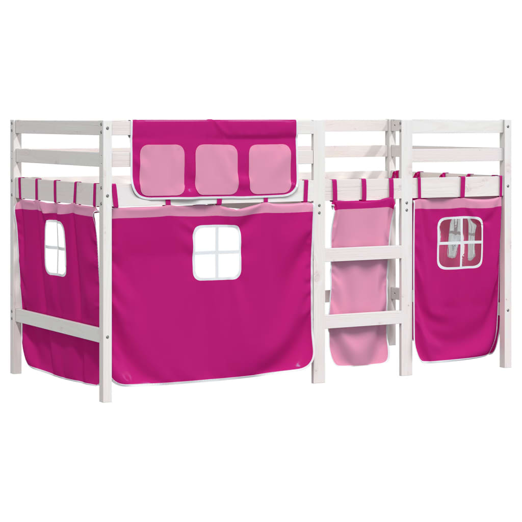 Kinderhoogslaper met gordijnen 80x200 cm grenenhout roze