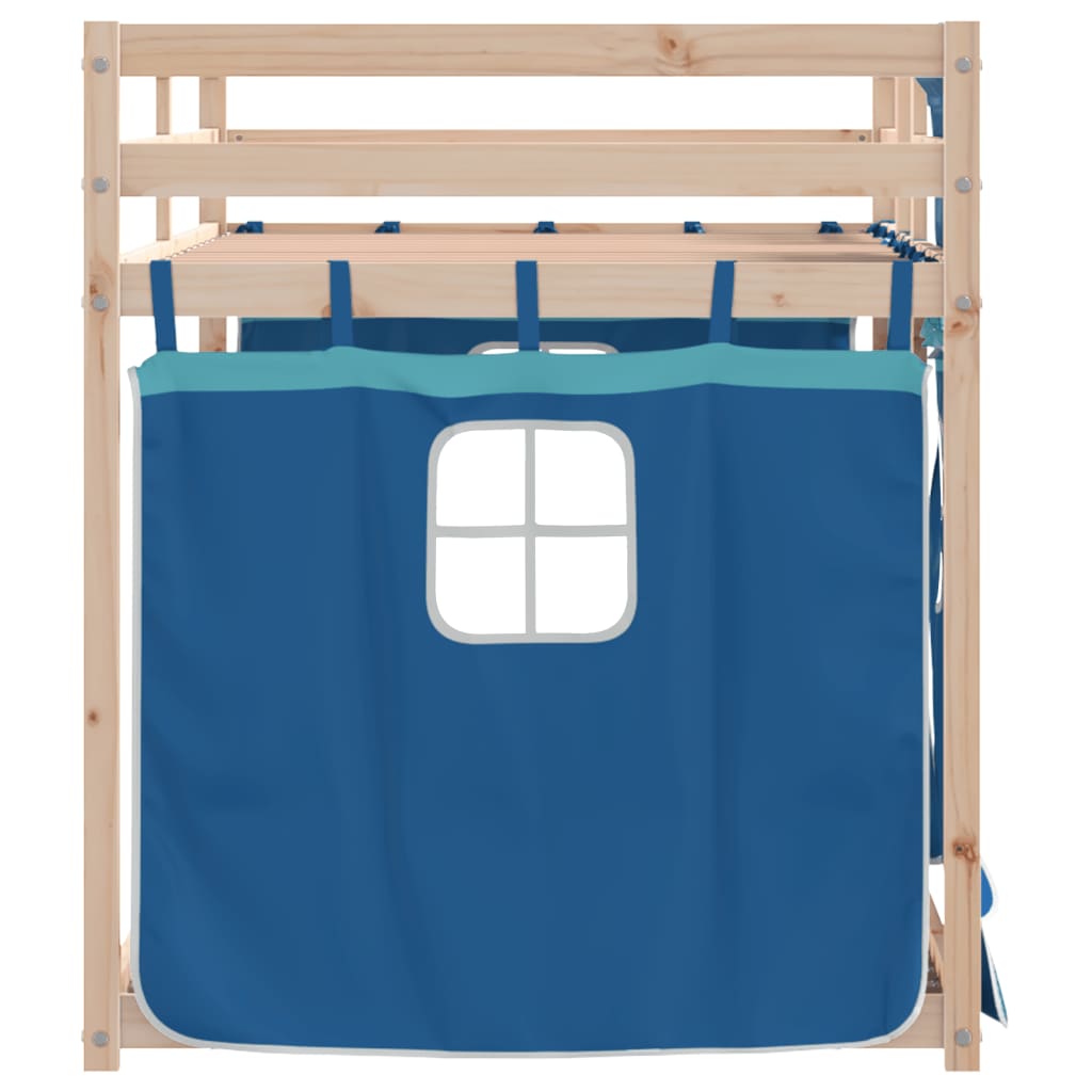 Stapelbed met gordijnen 75x190 cm massief grenenhout blauw