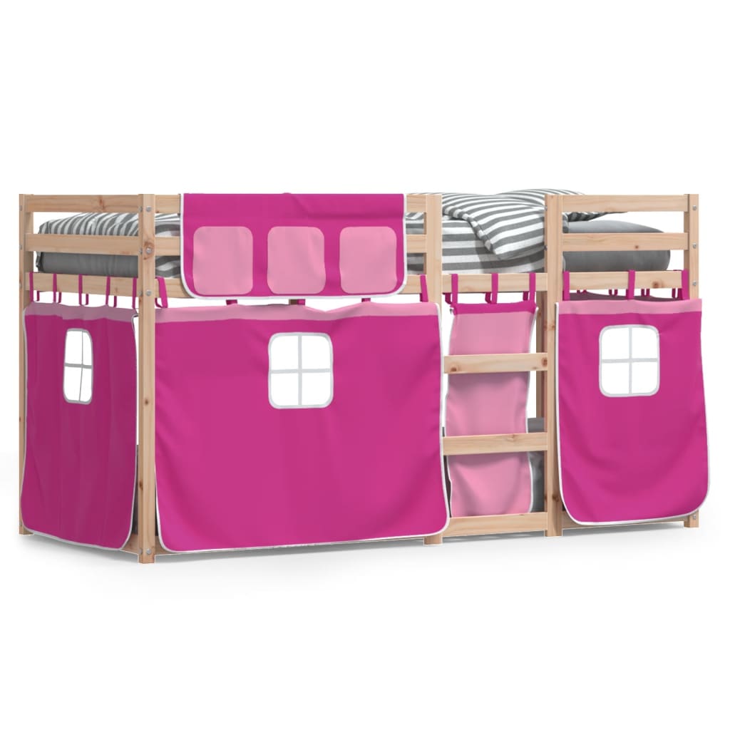 Stapelbed met gordijnen 75x190 cm grenenhout roze