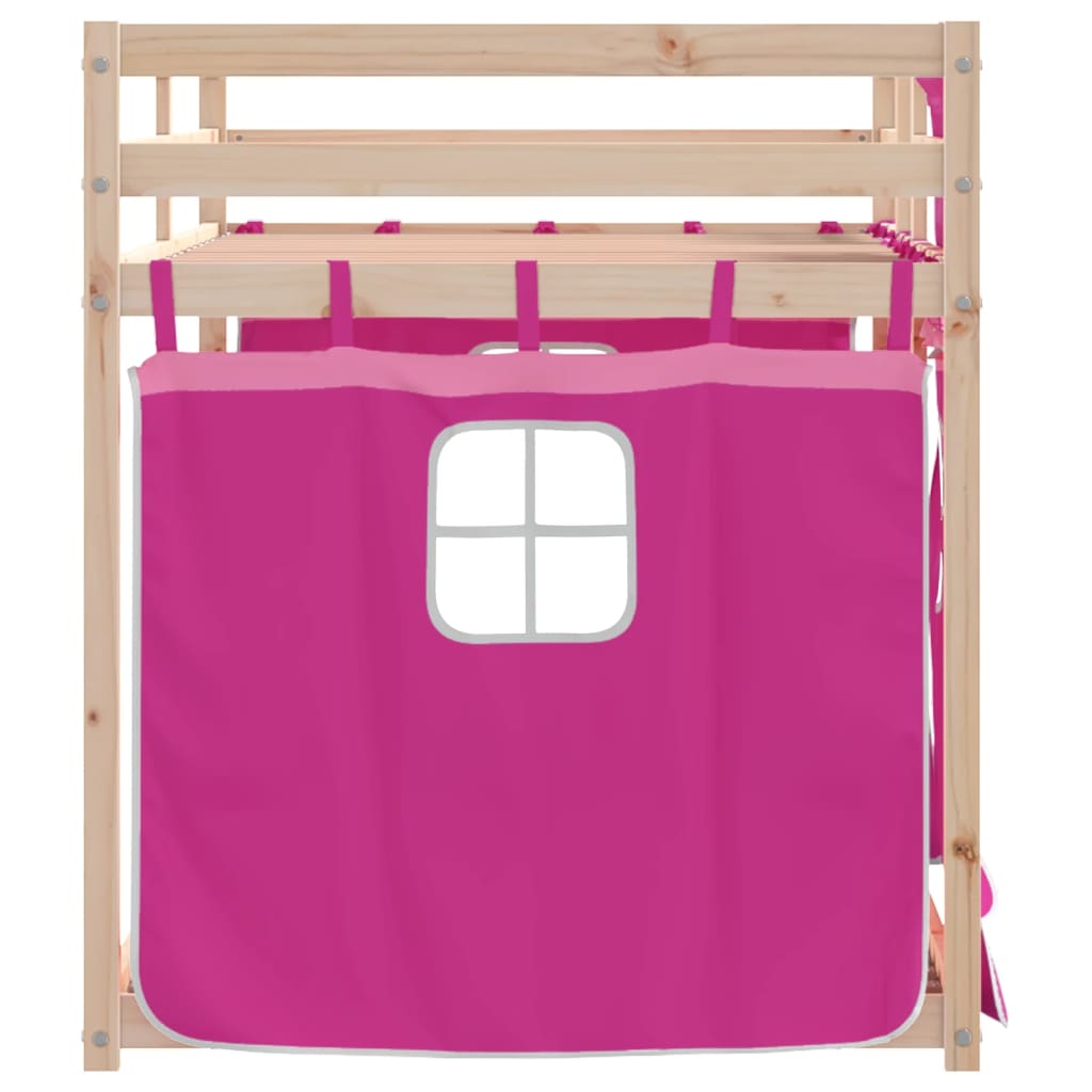 Stapelbed met gordijnen 75x190 cm grenenhout roze