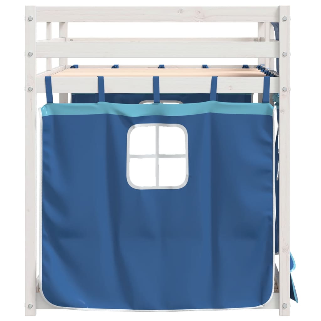 Stapelbed met gordijnen 75x190 cm massief grenenhout blauw