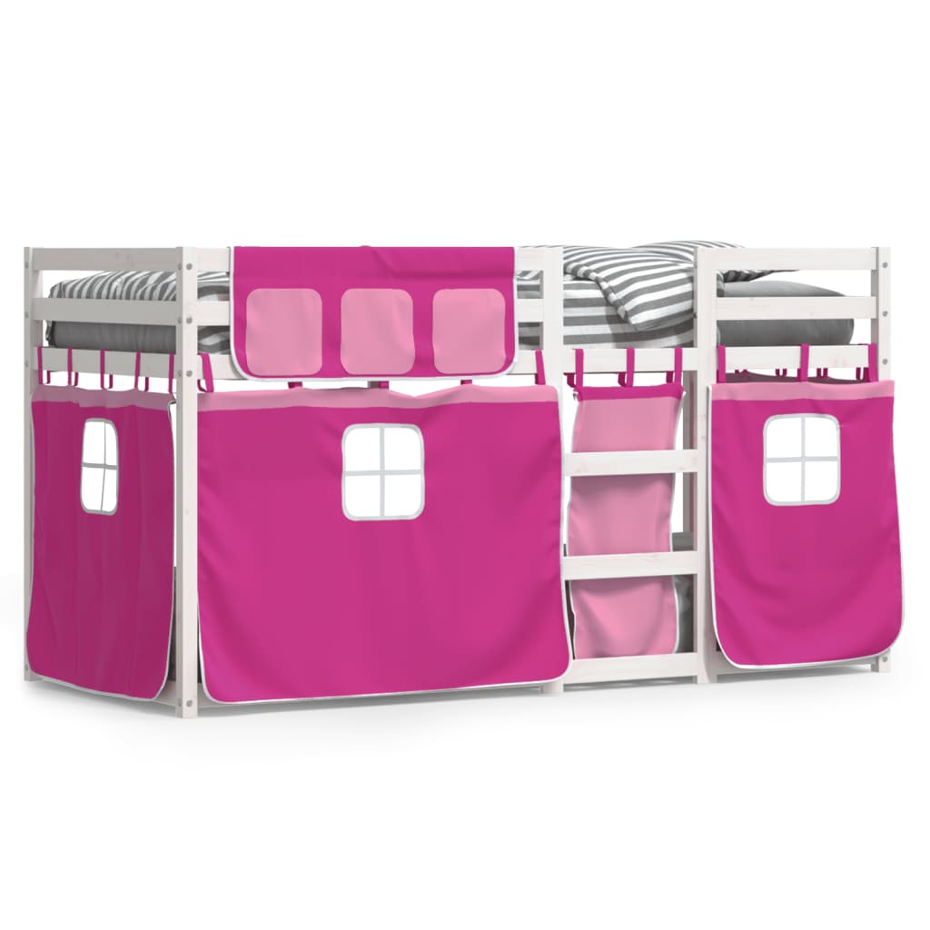 Stapelbed met gordijnen 75x190 cm grenenhout roze