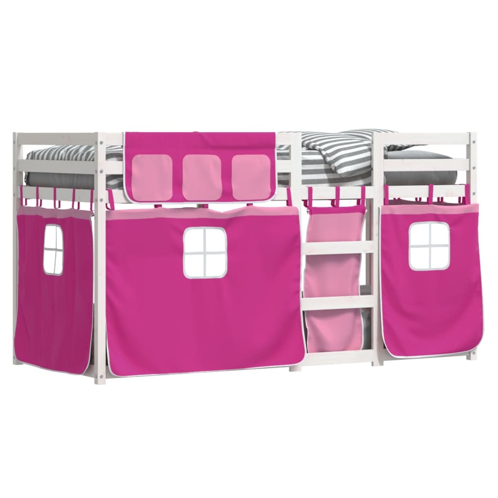 Stapelbed met gordijnen 75x190 cm grenenhout roze