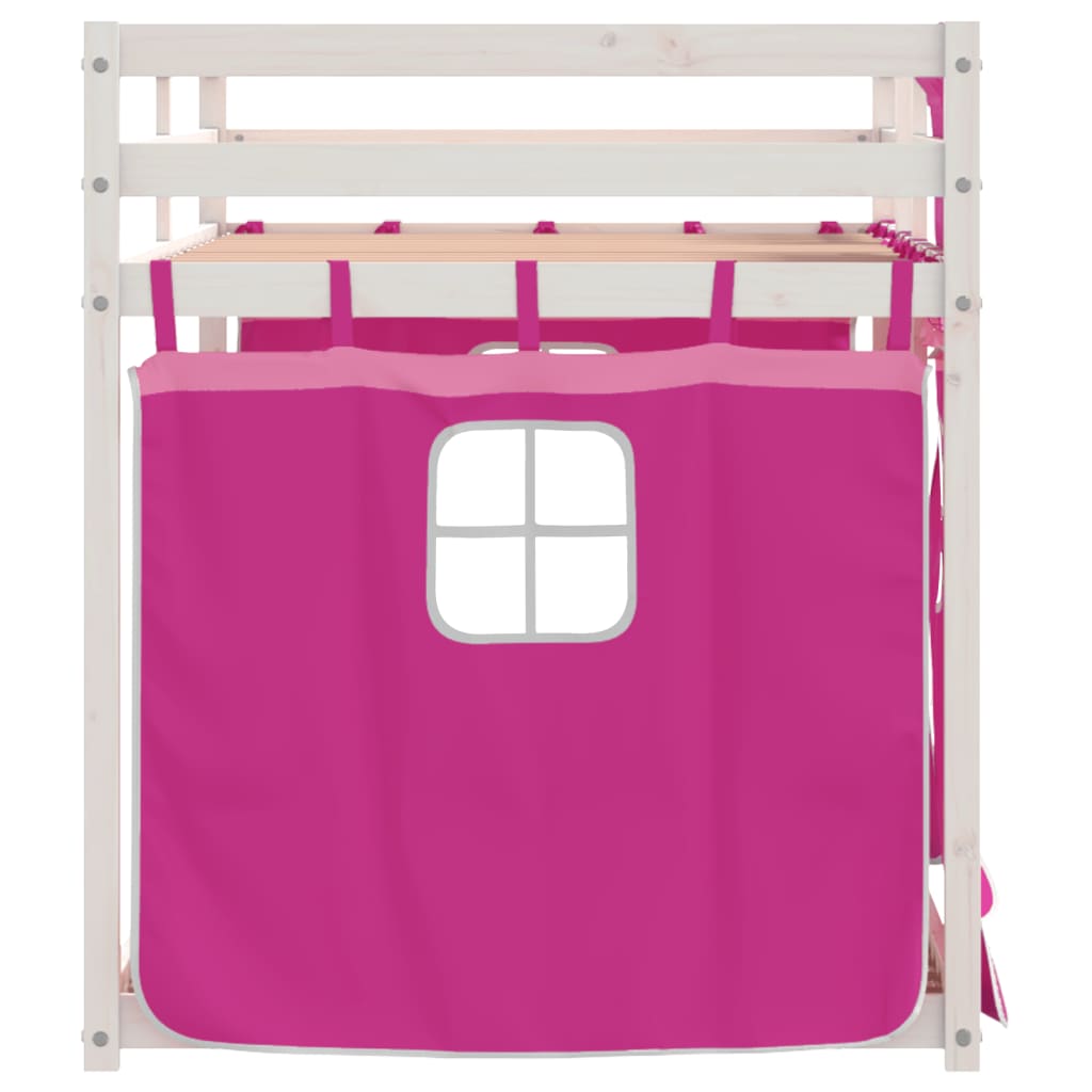 Stapelbed met gordijnen 75x190 cm grenenhout roze