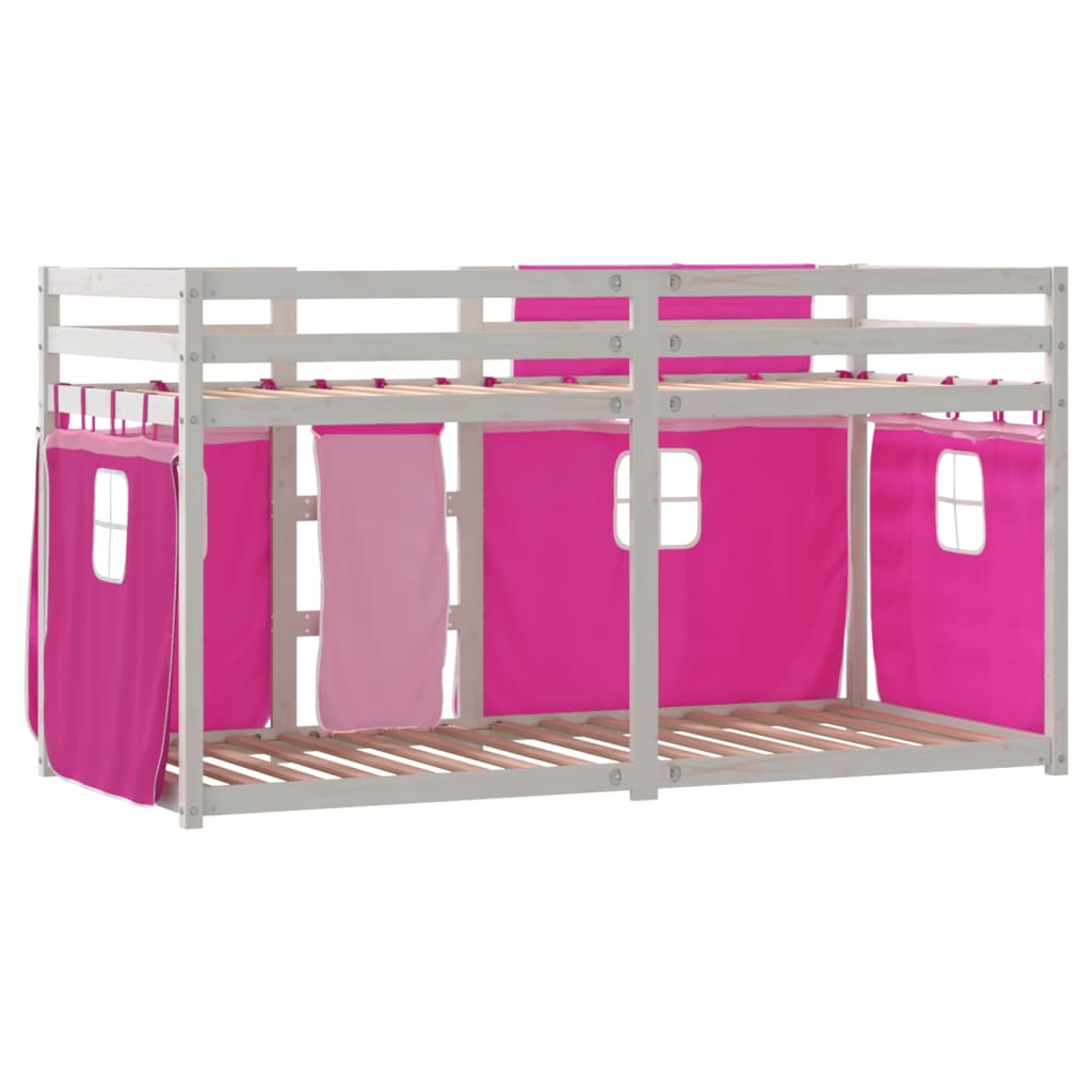 Stapelbed met gordijnen 75x190 cm grenenhout roze