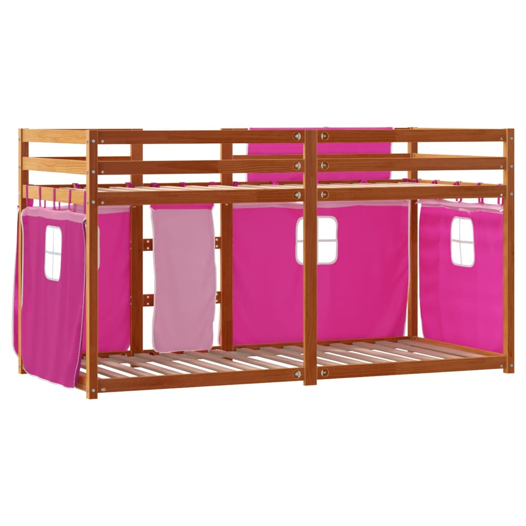 Stapelbed met gordijnen 90x200 cm grenenhout roze