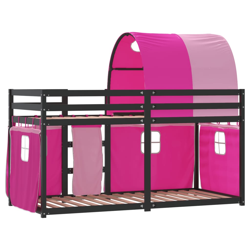 Stapelbed met gordijnen 90x190 cm grenenhout roze