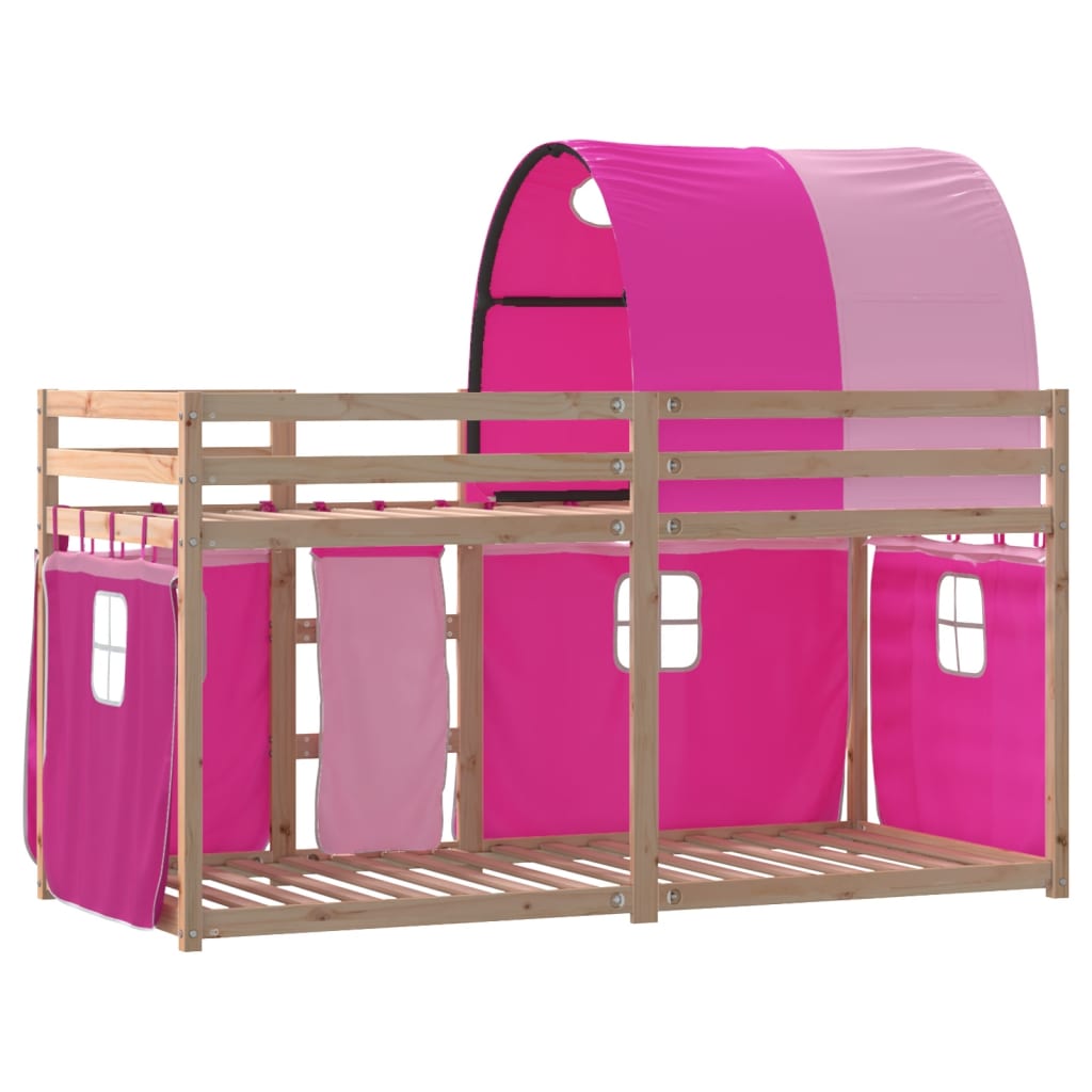 Stapelbed met gordijnen 75x190 cm grenenhout roze