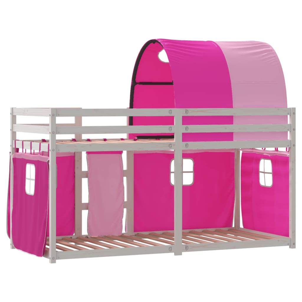 Stapelbed met gordijnen 75x190 cm grenenhout roze