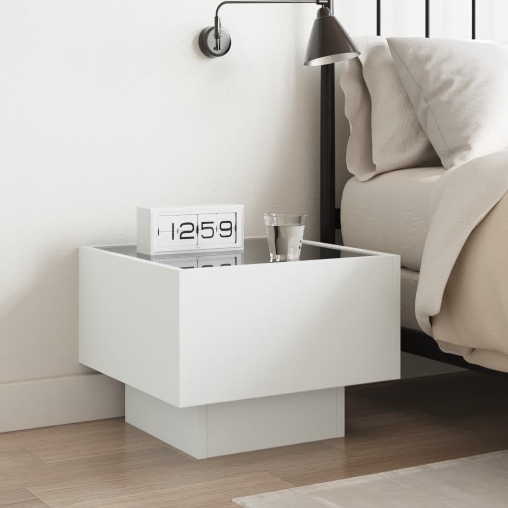 Nachtkastje met Infinity LED 40x40x30 cm wit