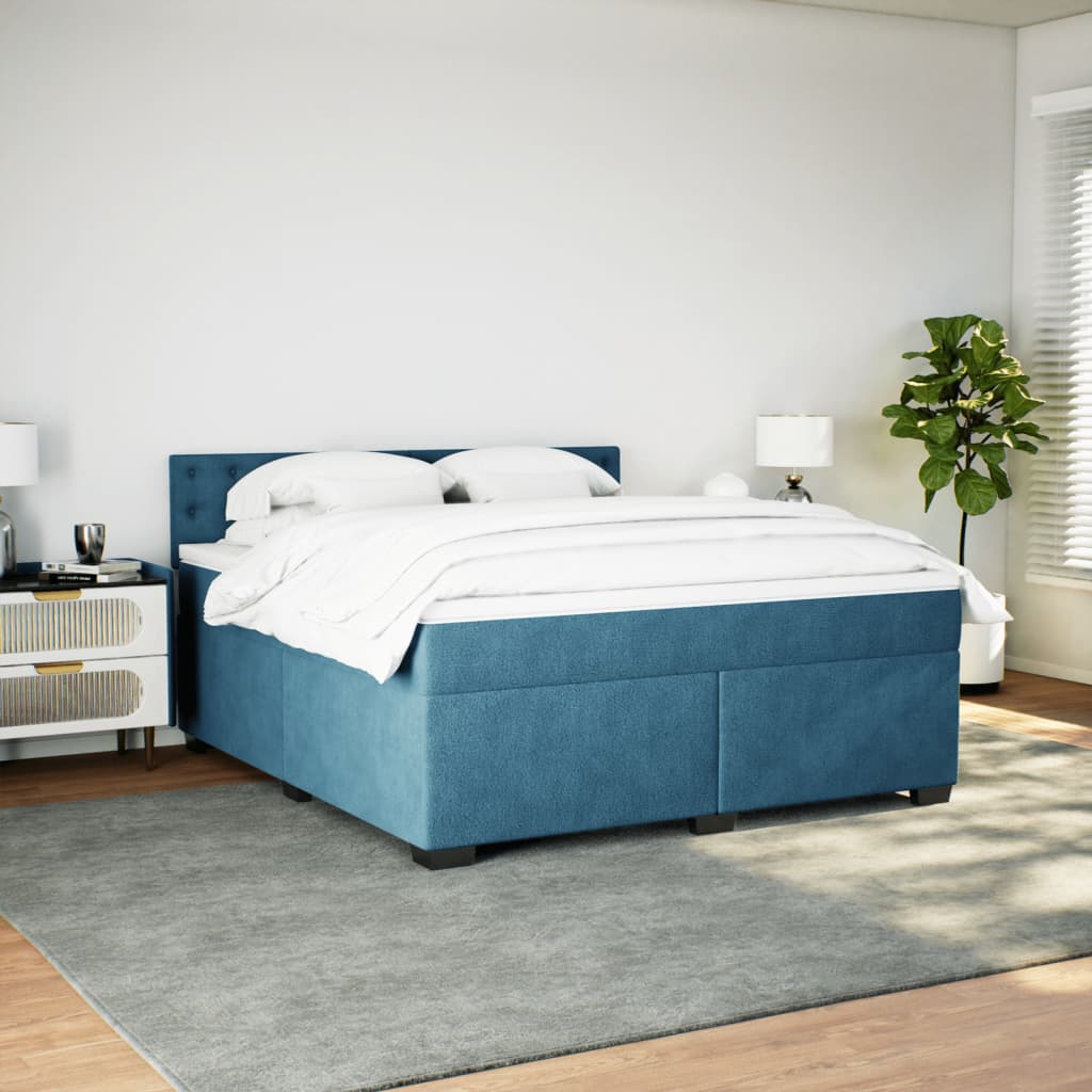 Boxspring met matras fluweel blauw 180x200 cm