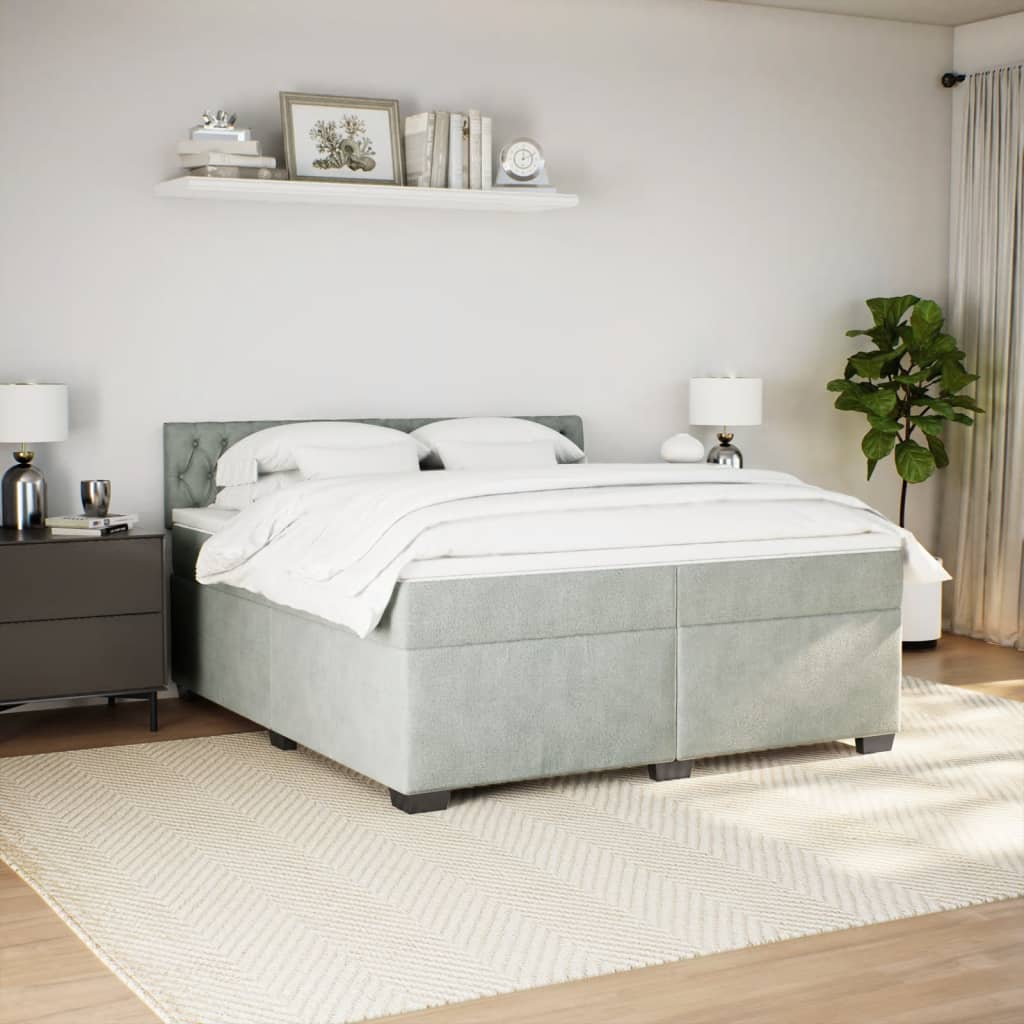 Boxspring met matras fluweel lichtgrijs 200x200 cm