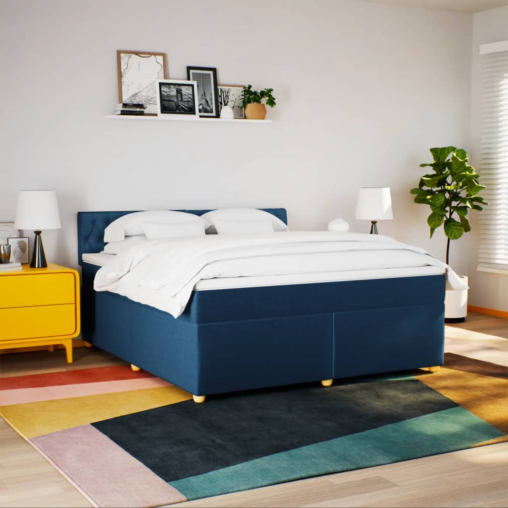 Boxspring met matras stof blauw 180x200 cm