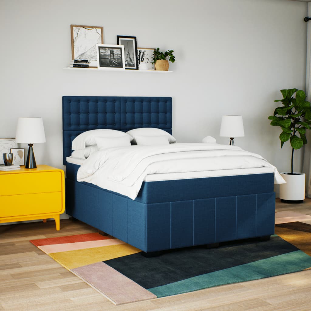 Boxspring met matras stof blauw 140x200 cm