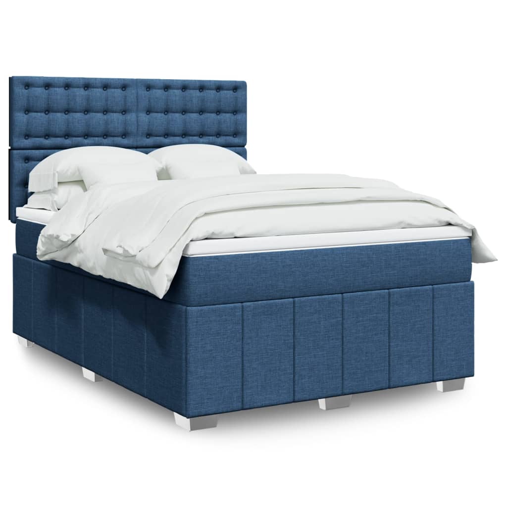 Boxspring met matras stof blauw 140x200 cm