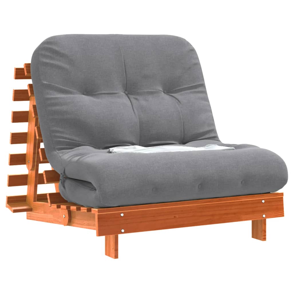 Futon slaapbank met matras 80x206x11 cm grenenhout wasbruin