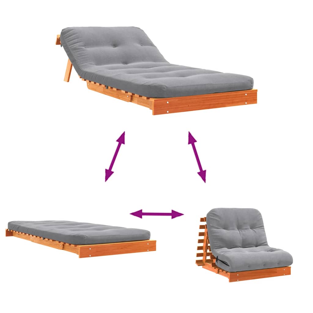 Futon slaapbank met matras 80x206x11 cm grenenhout wasbruin