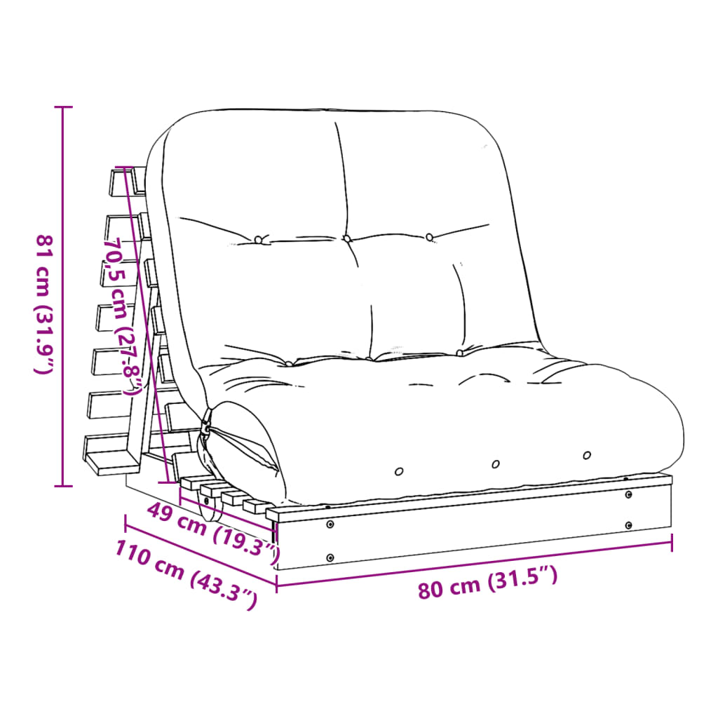 Futon slaapbank met matras 80x206x11 cm grenenhout wasbruin