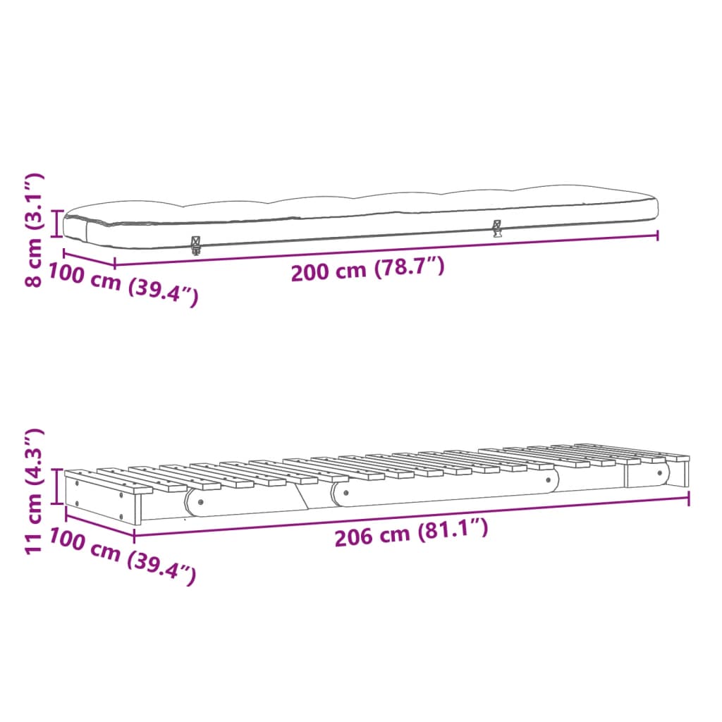 Futon slaapbank met matras 100x206x11 cm massief grenenhout