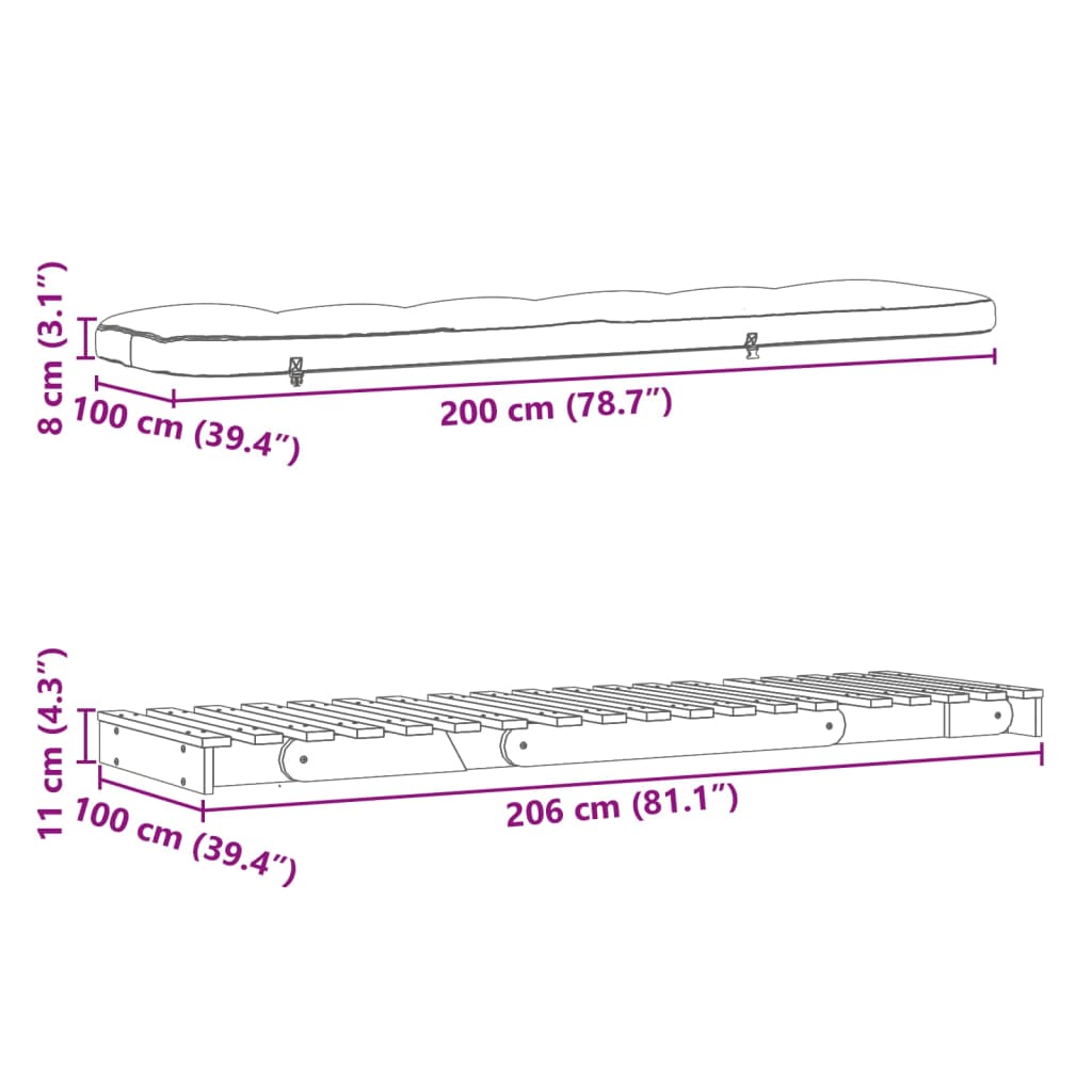 Futon slaapbank met matras 100x206x11 cm grenenhout wasbruin