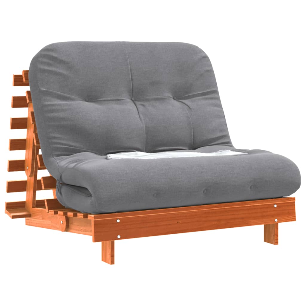 Futon slaapbank met matras 100x206x11 cm grenenhout wasbruin
