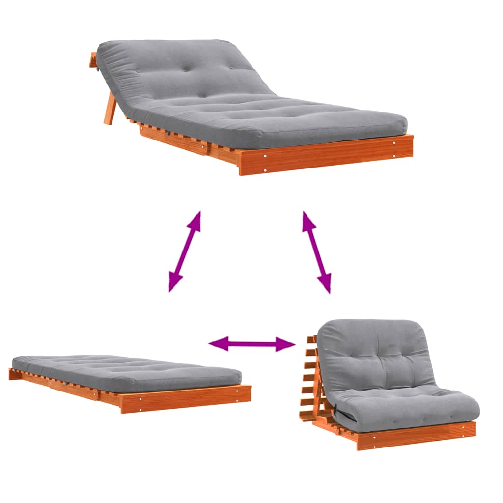Futon slaapbank met matras 100x206x11 cm grenenhout wasbruin