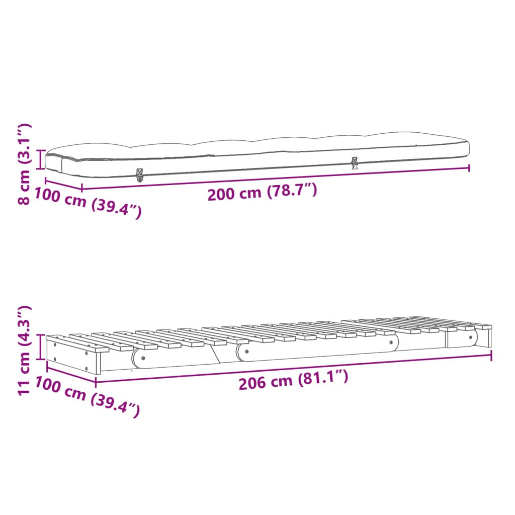 Futon slaapbank met matras 100x206x11 cm geïmpregneerd hout