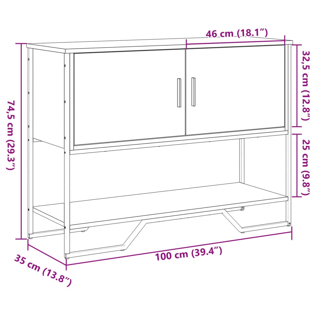 Wandtafel 100x35x74,5 cm bewerkt hout grijs sonoma eikenkleurig