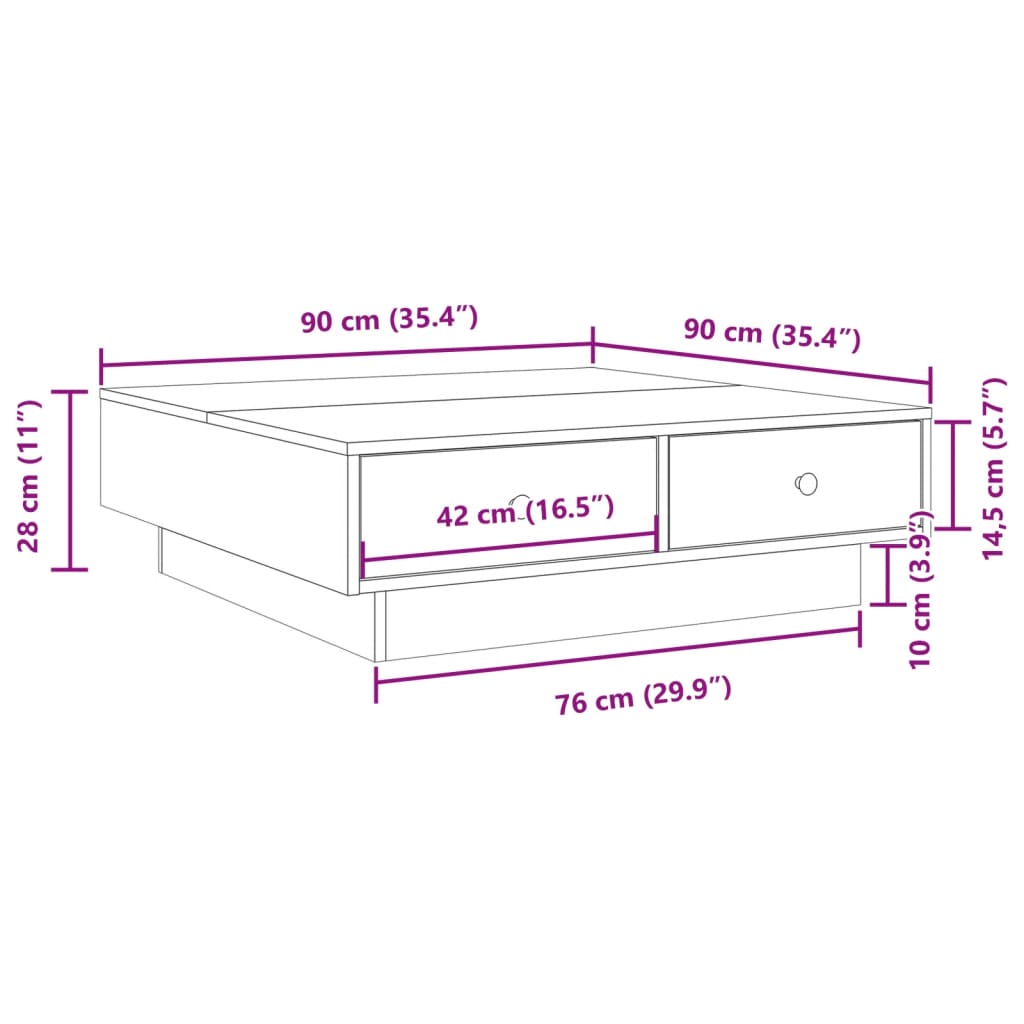 Salontafel 90x90x28 cm spaanplaat wit
