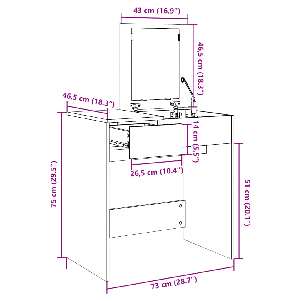 Kaptafel met spiegel 73x46,5x120 cm wit