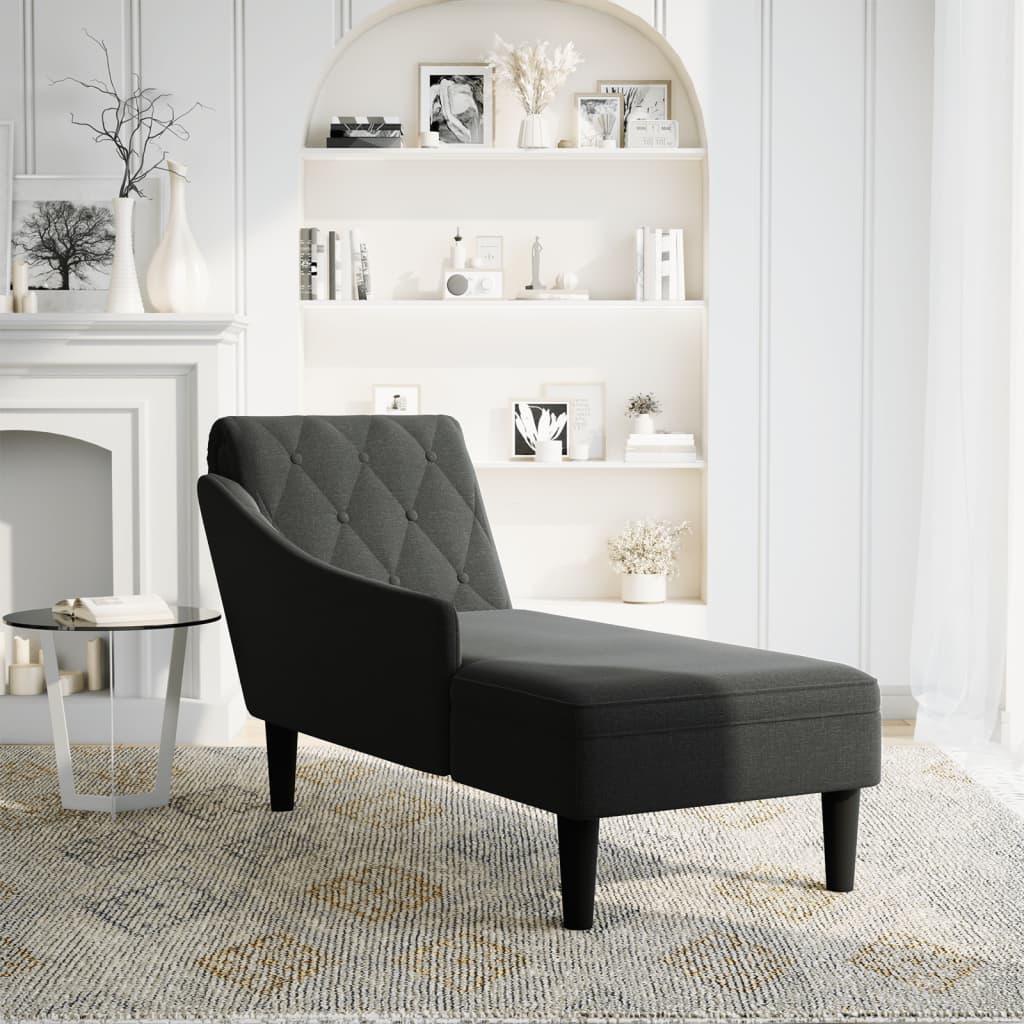 Chaise longue met kussen en rechterarmleuning stof zwart